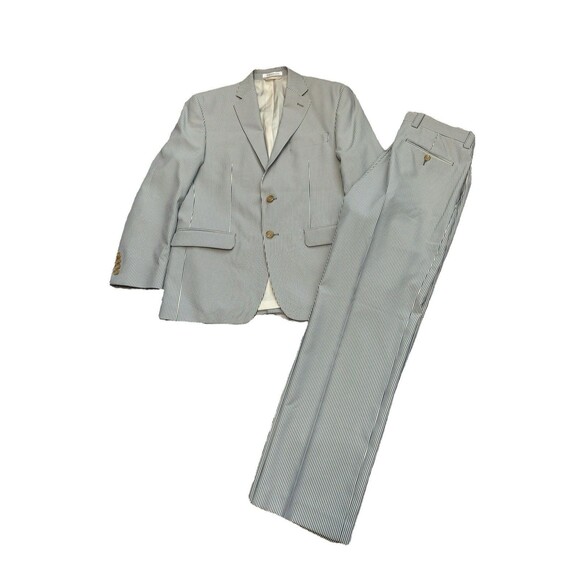 Ralph Lauren LRL Men’s 2 Piece Blue Striped Suit Polyester Seersucker - Picture 1 of 8
